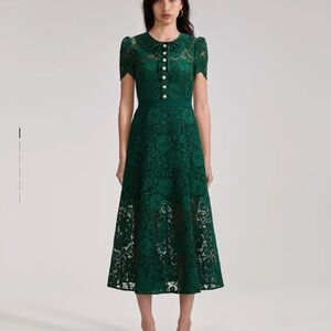 Self-Portrait Green Lace Midi Dress! New without tag, never worn in before